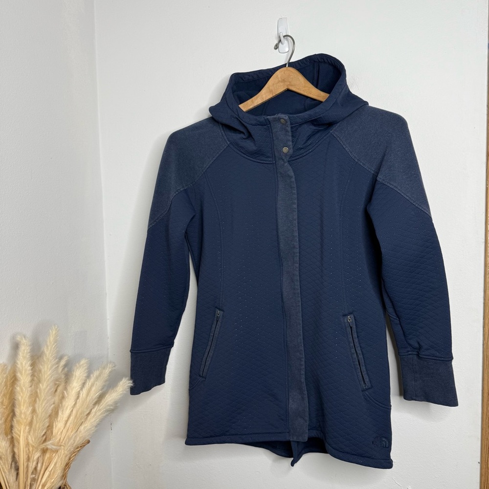The North Face Caroluna Quilted Hooded Fleece Jacket Coat Blue Size L - Picture 2 of 15